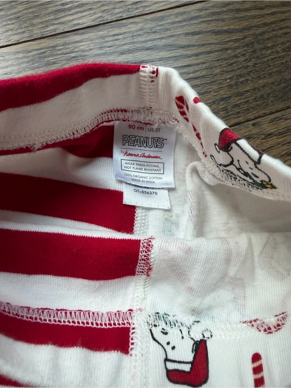 Hanna Andersson Peanuts Snoopy Christmas Candy Cane Striped Pajamas | Size 3T